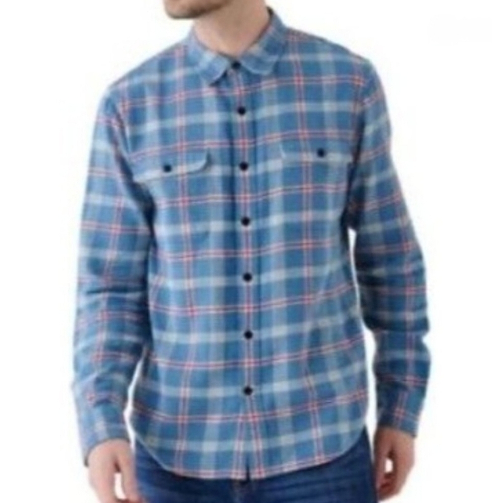 Lucky Brand XL Humbolt Light Blue Woven Plaid Flannel Shirt